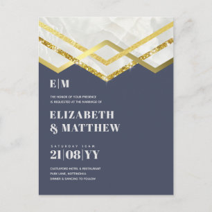 Glam Gold Glitter Girly Wedding Invite Deco Design Postcard