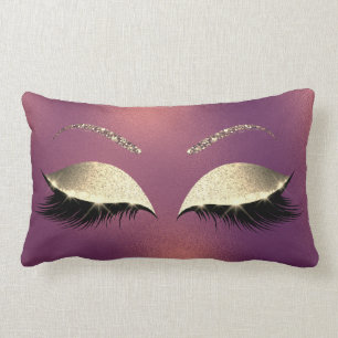 Glam Gold Glitter Glam Makeup Lashes Copper Lumbar Pillow