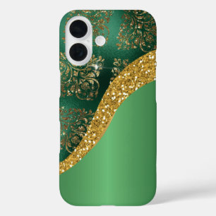 Glam Gold Glitter Green Metallic iPhone 16 Case
