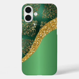 Glam Gold Glitter Green Metallic iPhone 16 Plus Case
