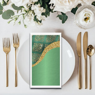 Glam Gold Glitter Green Metallic Wedding Napkin
