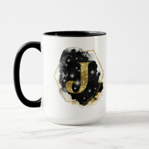 Glam Gold Glitter J Monogram Mug