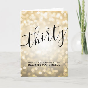 Glam Gold Glitter Lights 30th Birthday Thank You