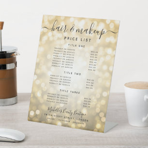 Glam Gold Glitter Lights Salon Price Menu  Pedestal Sign