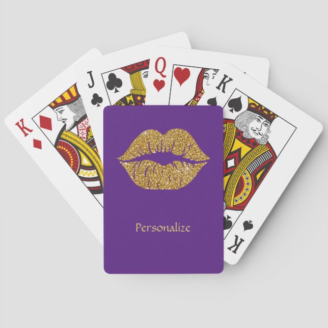 Glam Gold Glitter Lips Trendy Sparkle Purple  Playing Cards (Back)