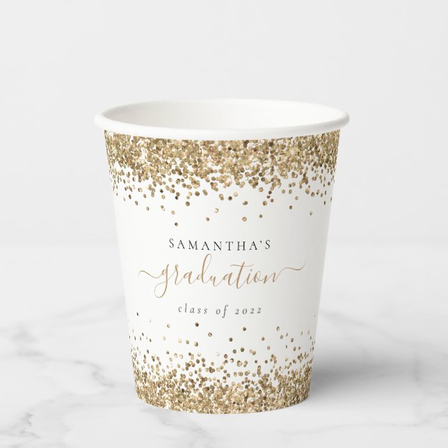 Glam Gold Glitter Name Class of 2024 Graduation Paper Cups (Front)