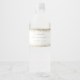 Glam Gold Glitter Name Date Quinceañera Party Water Bottle Label
