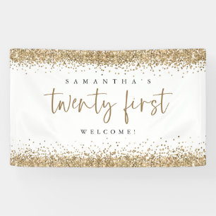 Glam Gold Glitter Name Welcome Twenty First Banner