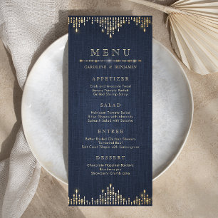 Glam gold glitter navy deco vintage wedding menu