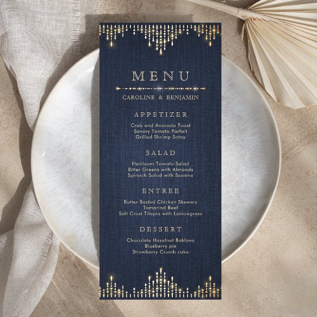 Glam gold glitter navy deco vintage wedding  menu (Glam gold glitter navy deco vintage wedding menu)