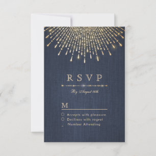 Glam gold glitter navy deco vintage wedding RSVP