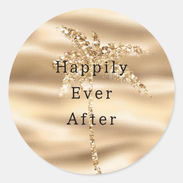 Glam Gold Glitter Palm Tree Classic Round Sticker (Front)