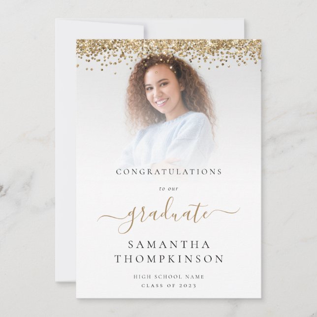 Glam Gold Glitter Photo 2024 Graduation Announcement (Front)