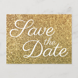 Glam Gold Glitter Photo Save the Date Postcard