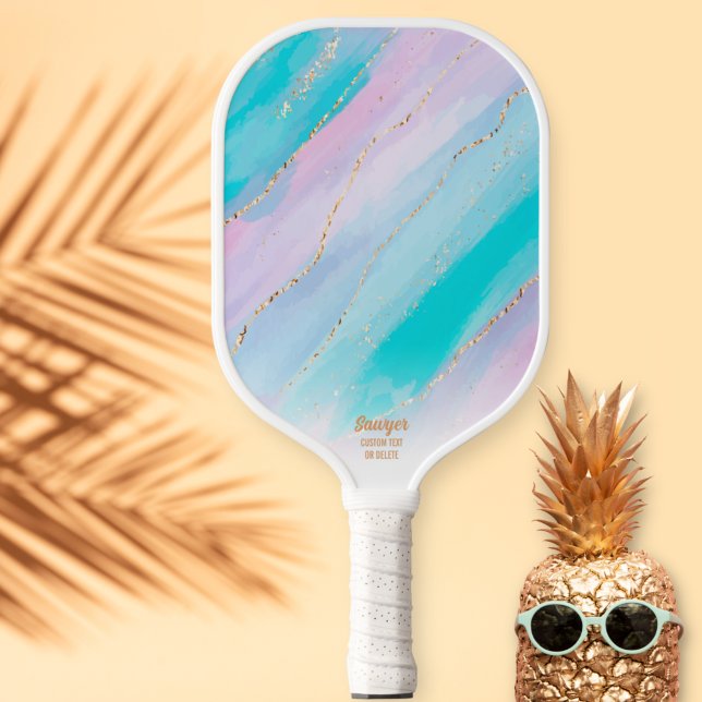 Glam Gold Glitter Pink Blue Marble Personalized Pickleball Paddle (Creator Uploaded)