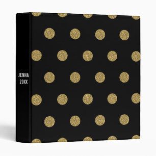 Glam Gold Glitter Polka Dot Custom 3 Ring Binder