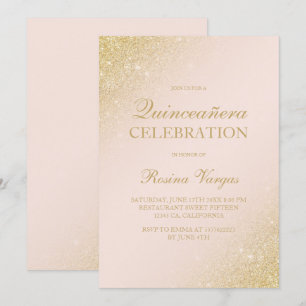 Glam gold glitter script blush pink Quinceanera Invitation