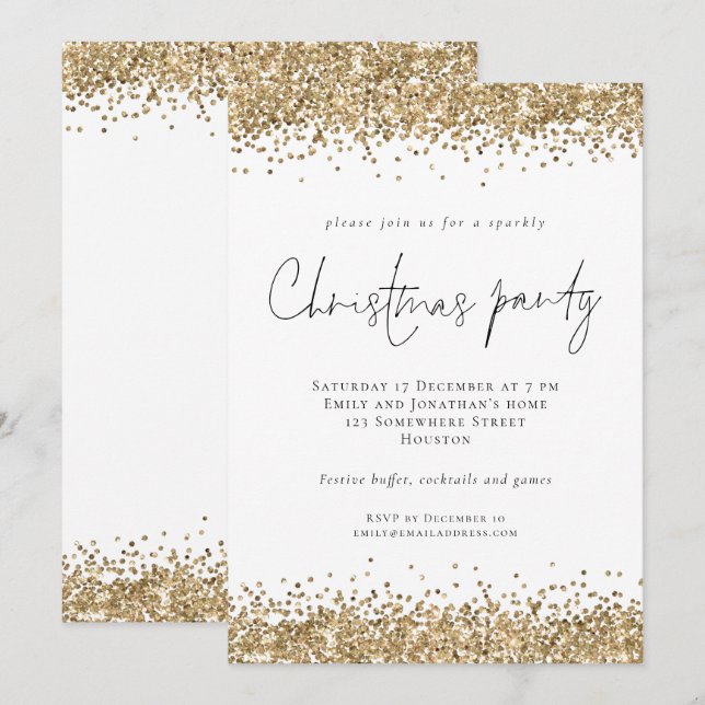 Glam Gold Glitter Script Christmas Party Invitation (Front/Back)