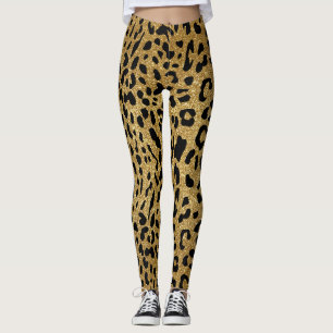 Glam Gold Glitter Smooth Leopard Pattern Leggings