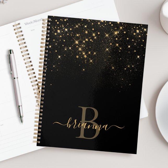 Glam Gold Glitter Sparkling Elegant Luxe Monogram Planner (Creator Uploaded)