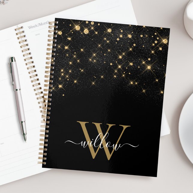 Glam Gold Glitter Sparkling Elegant Luxe Monogram Planner (Creator Uploaded)