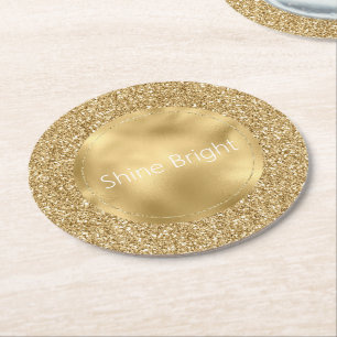 Glam Gold Glitzy Glitter      Round Paper Coaster