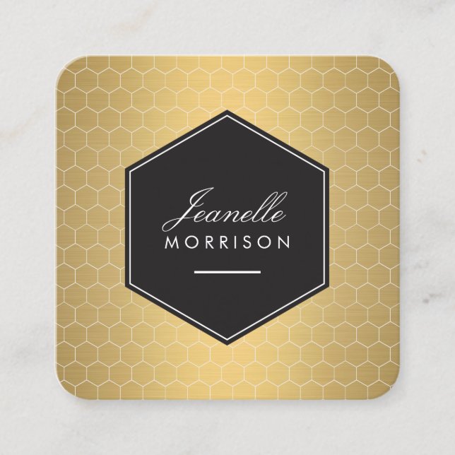 Glam Gold Honeycomb Pattern Square Business Card (Front)
