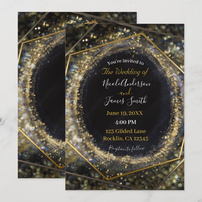 Glam Gold Iridescent Modern Abstract Glam Wedding Invitation (Front/Back)