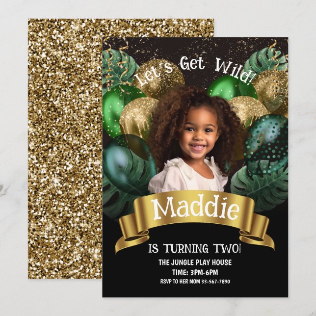 Glam Gold Jungle Safari Birthday Invitation (Front/Back)