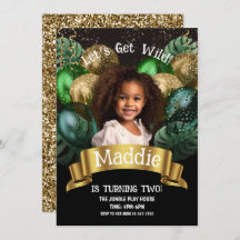Glam Gold Jungle Safari Invitation d'anniversaire
