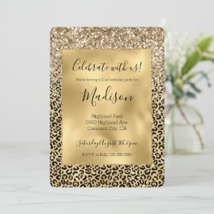 Glam Gold Leopard Print Glitter sparkle Invitation