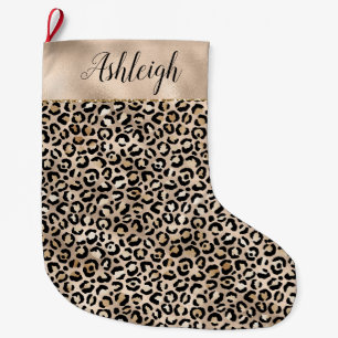 Glam Gold Leopard Print Large Christmas Stocking