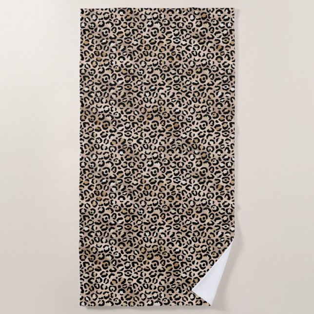 Glam Gold Leopard Print Ombre Beach Towel (Front)