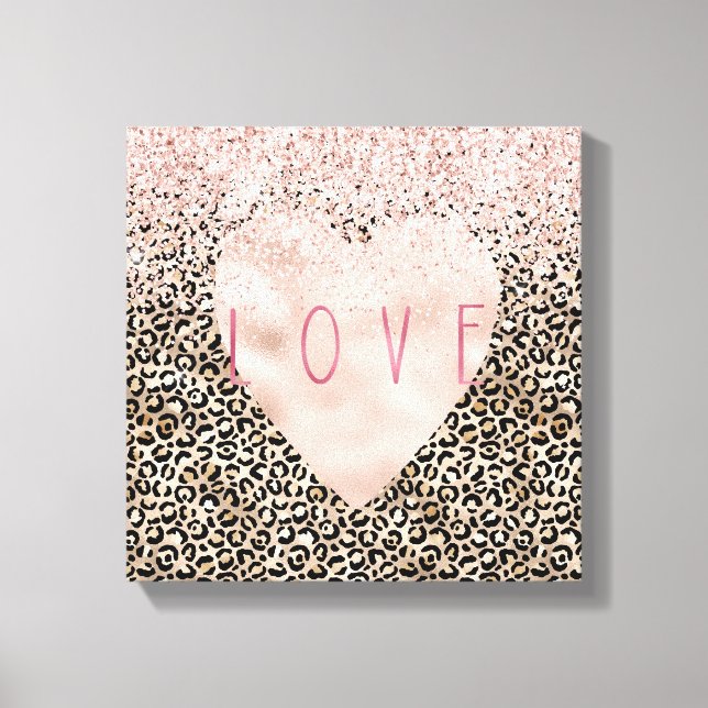 Glam Gold Leopard Print Pink Glitter Love Heart (Front)