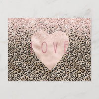 Glam Gold Leopard Print Pink Glitter Love Heart