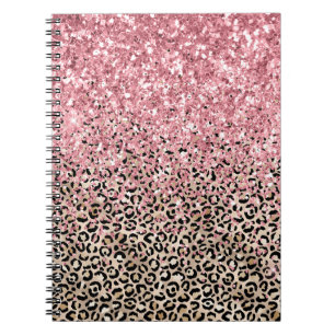 Glam Gold Leopard Print Pink Glitter Notebook