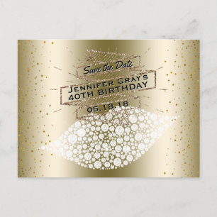 Glam Gold Lips Save the Date Elegant Birthday Announcement Postcard