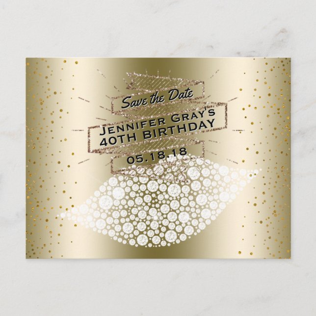 Glam Gold Lips Save the Date Elegant Birthday Announcement Postcard (Front)