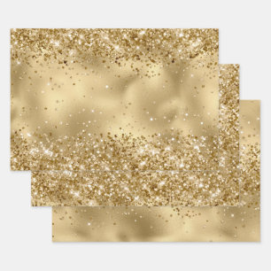 Glam Gold Luxe Glitzy Sparkle Glitter     Wrapping Paper Sheet