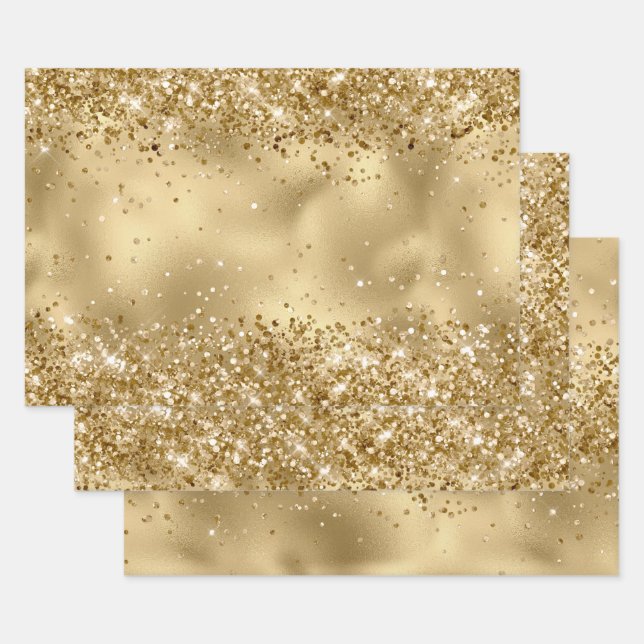 Glam Gold Luxe Glitzy Sparkle Glitter     Wrapping Paper Sheet (Set)