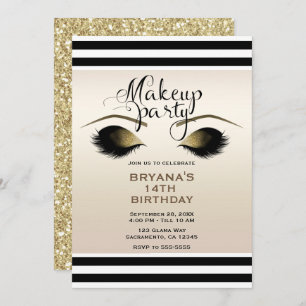 Glam Gold Makeup Eyelashes Beauty Custom Party Invitation
