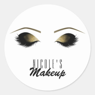 Glam Gold Makeup Eyelashes Personalized Custom Classic Round Sticker