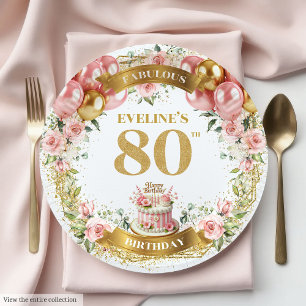 Glam Gold Number 80th Boho Glitter Sparkle Plates