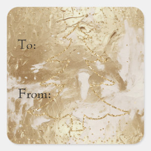 Glam Gold Paint Glitter Sparkle Christmas Tree   Square Sticker