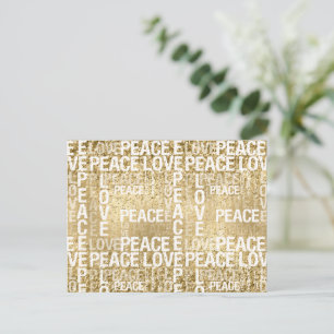 Glam Gold Peace Love Glitter Postcard