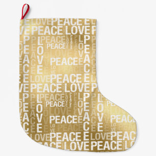 Glam Gold Peace Love Large Christmas Stocking
