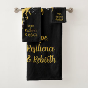 Glam Gold Phoenix Silver Glitter Monogram Black   Bath Towel Set