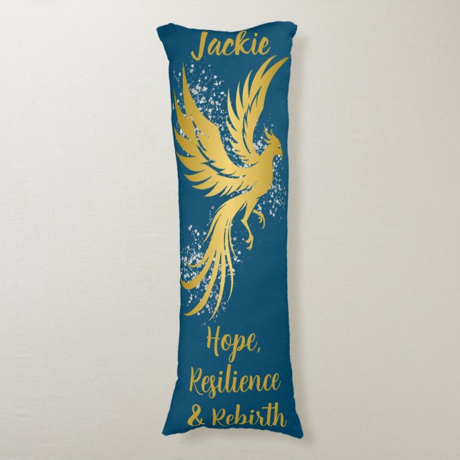 Glam Gold Phoenix Silver Glitter Monogram Blue | Body Pillow (Front Vertical)