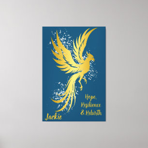 Glam Gold Phoenix Silver Glitter Monogram Blue   Canvas Print