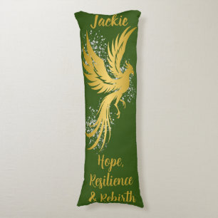 Glam Gold Phoenix Silver Glitter Monogram Green   Body Pillow